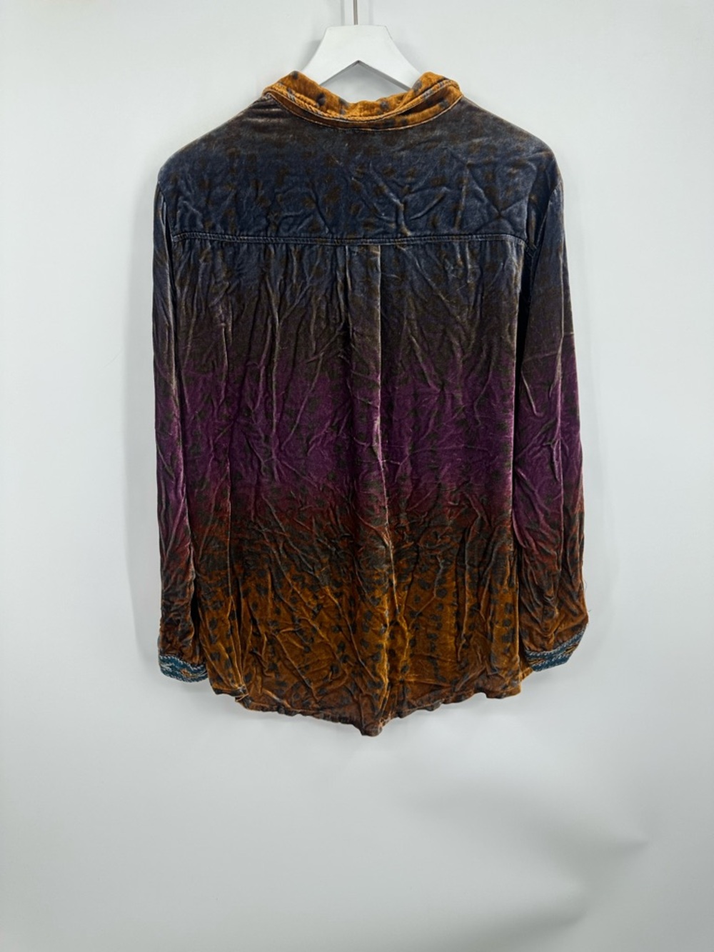 Johnny Was Ombre Cheetah Velvet Oversized Button Up Shirt Size Medium Boho - Picture 7 of 11